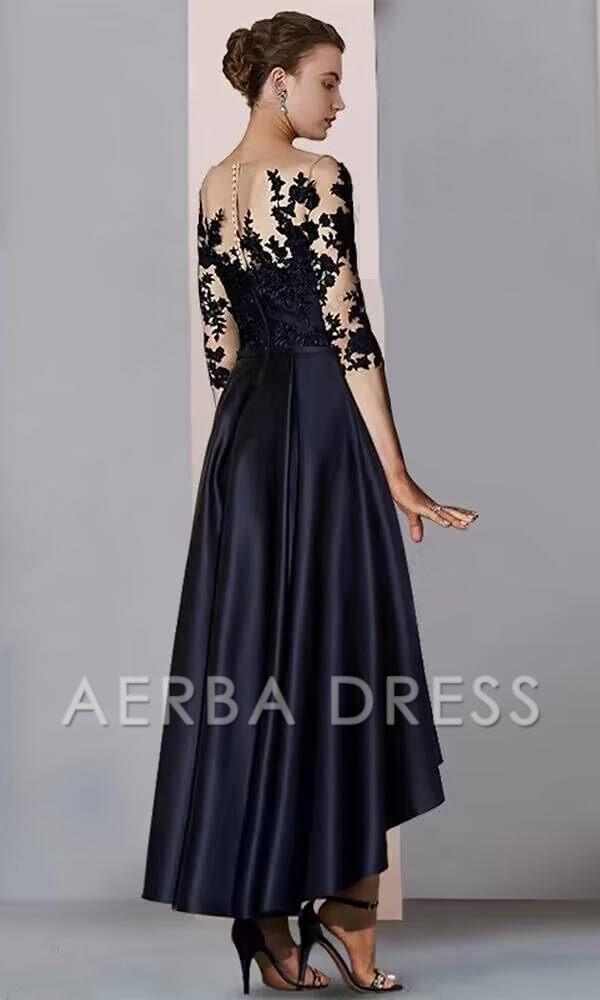 AERBA DRESS Mother of The Bride Dress High Low with Pockets Lace Appliques Satin Formal Evening Party Gown Wedding Guests Dresses