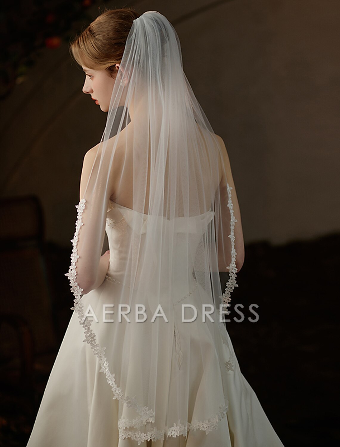 Aerba Dress High Quality One-tier Lace Sweet Wedding Veil Fingertip Veils Fashion Pure Color Tulle Veil