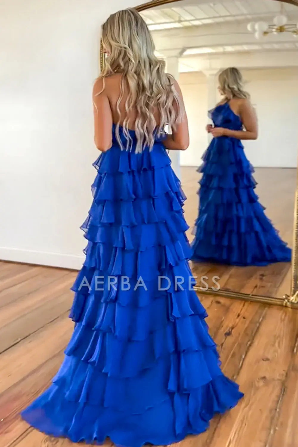 AERBA DRESS Formal Wear Dresses Cute A-Line Halter Neck Long Tiered With Slit Elegant Prom Dress