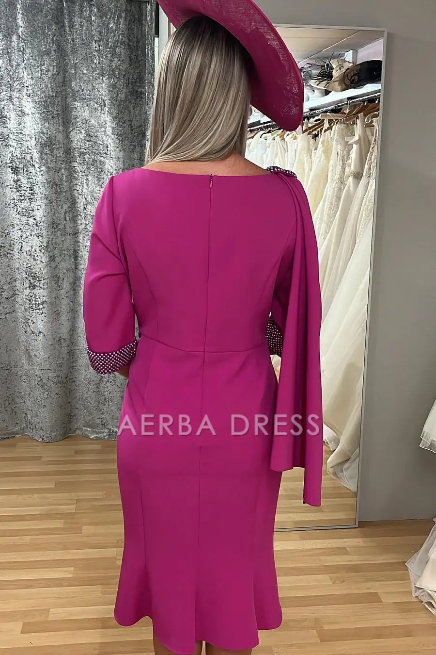 AERBA DRESS Mother of The Bride Dress Asymmetrical Neck Beaded with Scarf Exquisite Knee-Length Dresses Wedding Guests Dresses