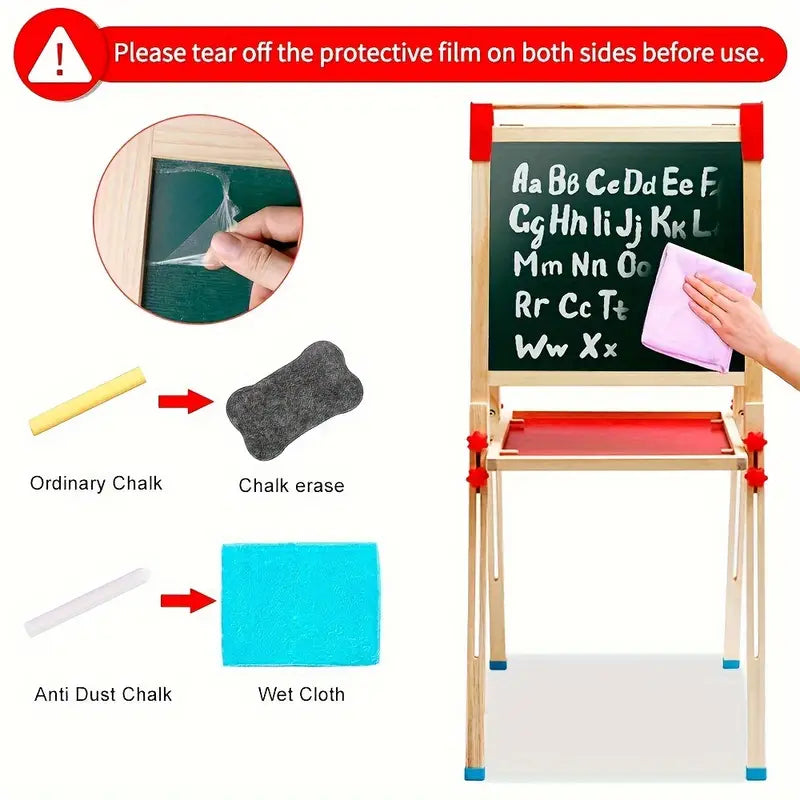 Aerba Toddler Art Easel - Dual-Sided Whiteboard & Chalkboard with Rolling Paper - Complete Art Set for Endless
