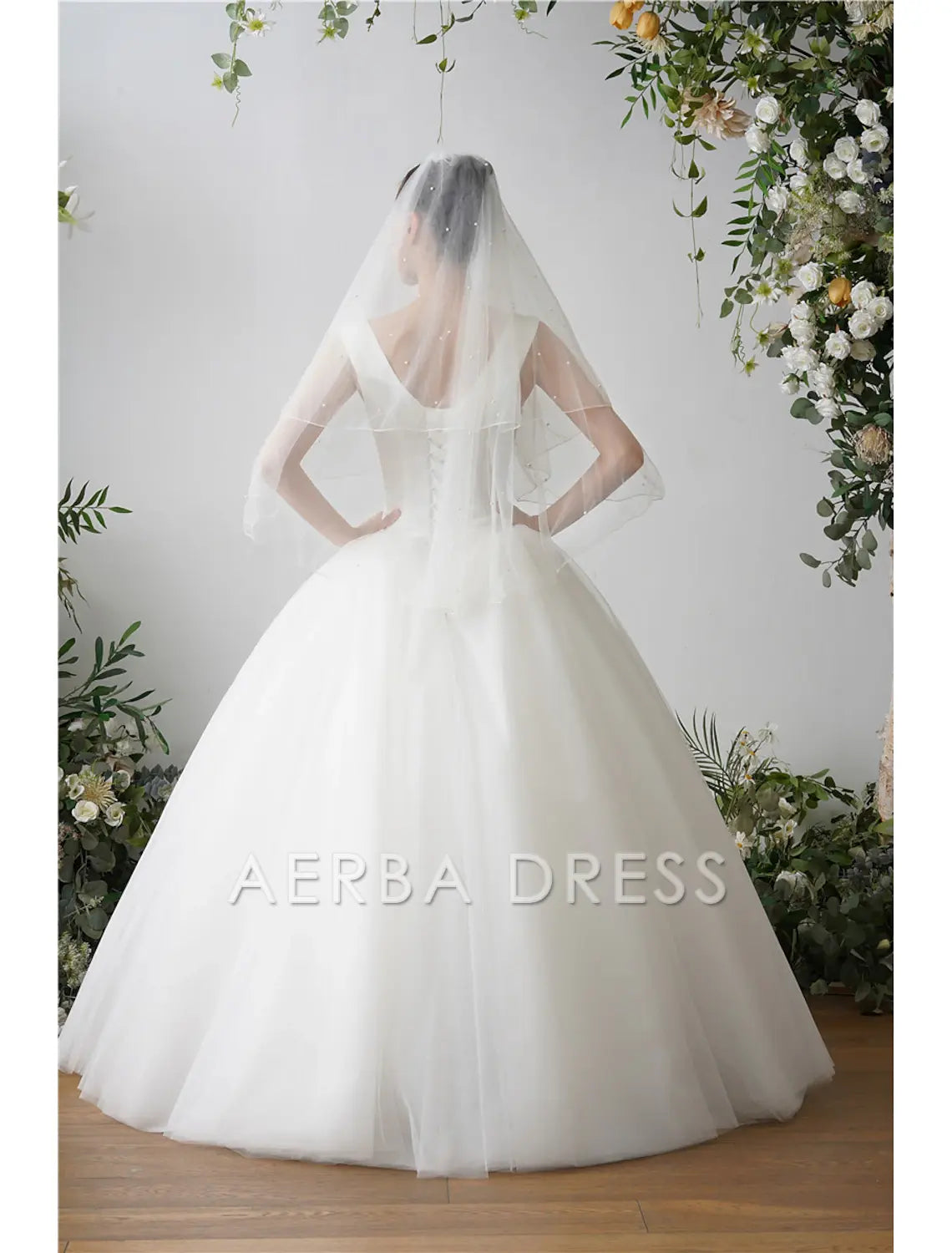 Aerba Dress High Quality Two-tier Pearls Wedding Veil Fingertip Veils Faux Pearl 84.65 in (215cm) Tulle