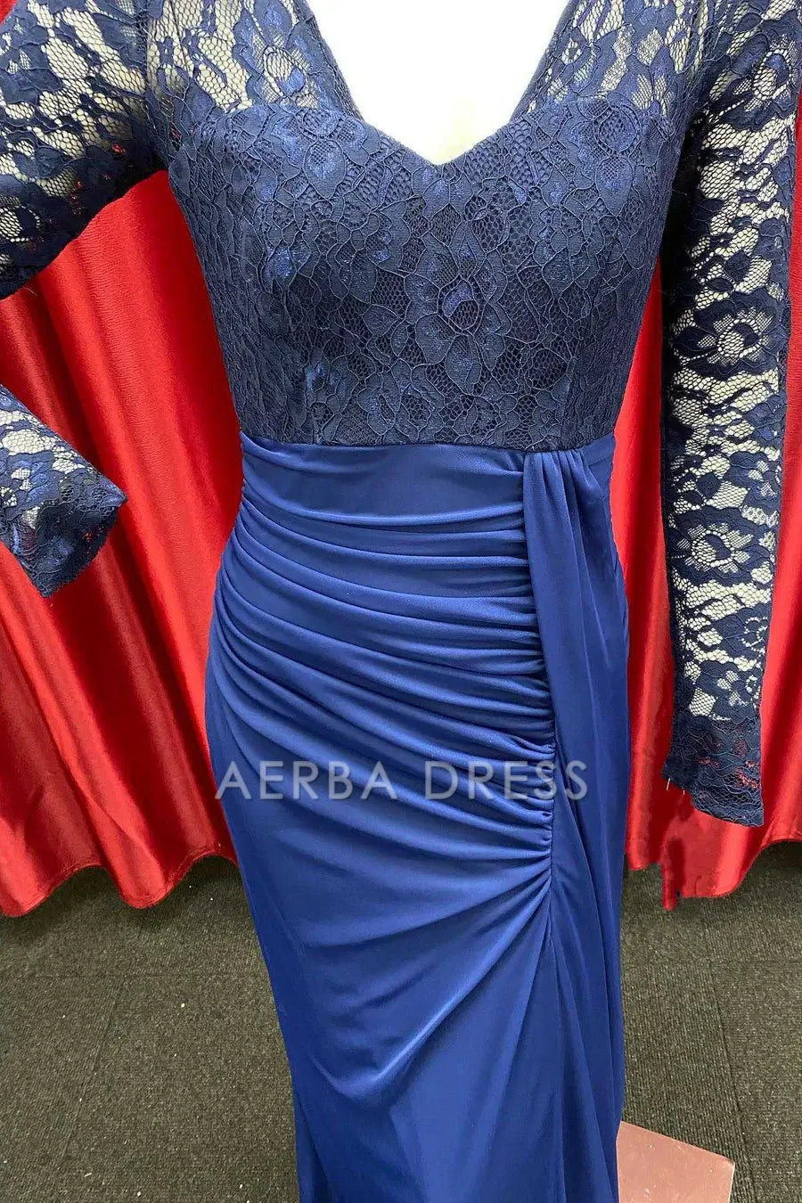 AERBA DRESS Mother of The Bride Dress V-Neckline Lace Long Sleeve Ruched Side Elegant Floor Length Dress Wedding Guests Dresses