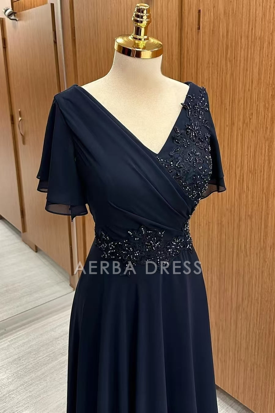 AERBA DRESS Mother of The Bride Dress A Line V-Neck Flutter Sleeves Beaded Embroidery Exquisite Dress Wedding Guests Dresses