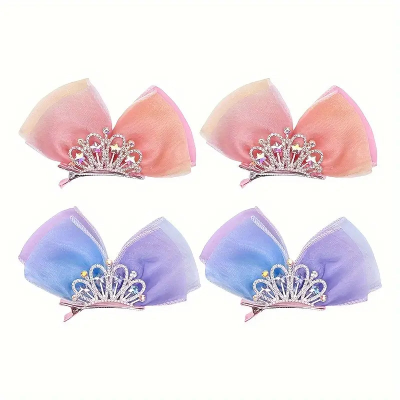 Aerba 8 Pcs Hair Bows for Girls Colorful Ribbon Hair Bows Hair Barrettes Girls Kids Teens Hair Accessories (Gradient Color)Crown Shaped Hair Barrettes