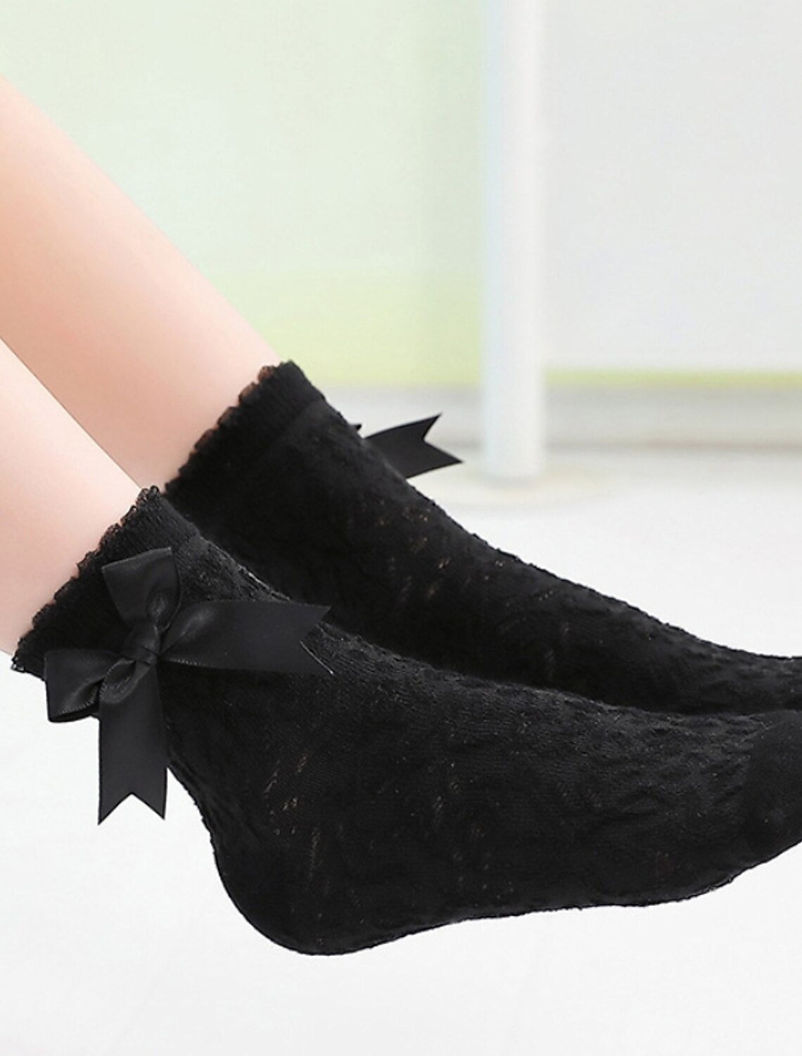 Aerba Kids Girls' 5 Pairs Socks black (small lace) Bear (pink) large lace white (medium lace) Solid Color Lace Summer Spring School 3-12 Years