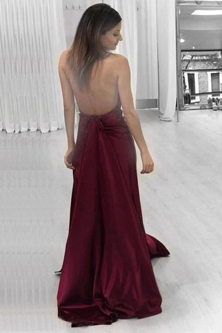 AerbaDress V-Neck Open Back Prom Dresses Charming Halter Simple Cheap Elegant