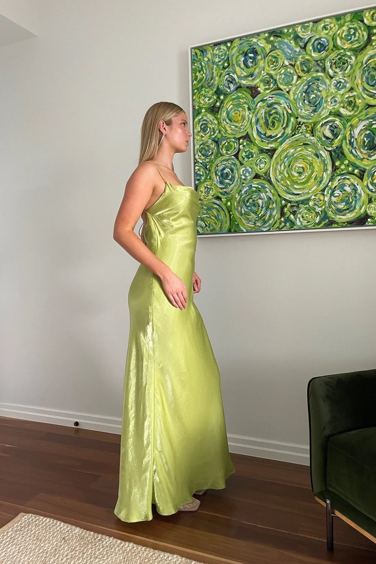 Elegant Sheath Spaghetti Strap Cowl Lime Floor-Length Prom Dress
