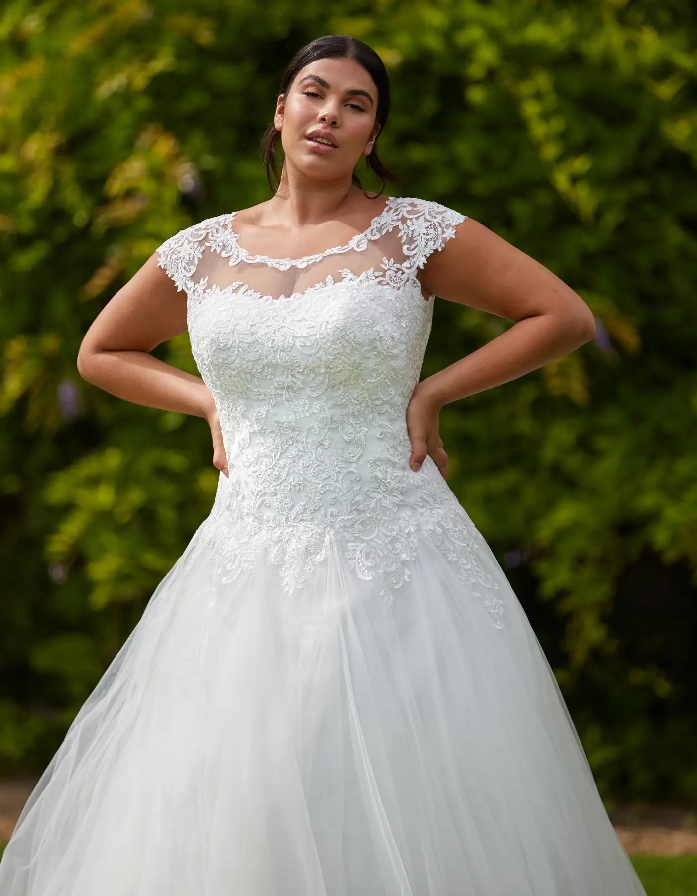 AerbaDress a metallic lace gown with illusion neckline Wedding Dresses