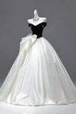 Glamorous Off-the-Shoulder Bow-Adorned Iridescent White Long Prom Dresses