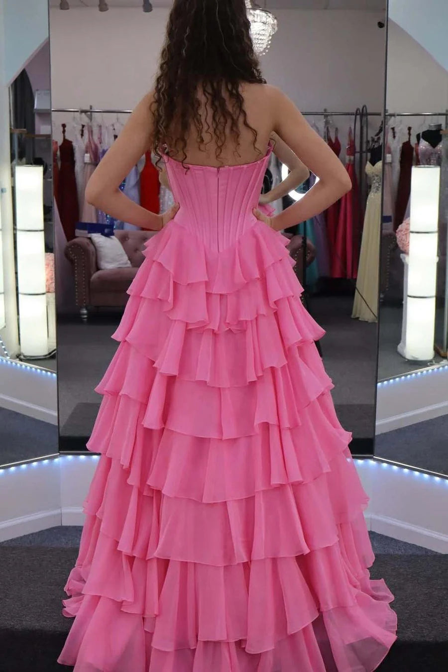 Gorgeous Mermaid Sweetheart Strapless Ruffled Pink Floor-Length Prom Dress