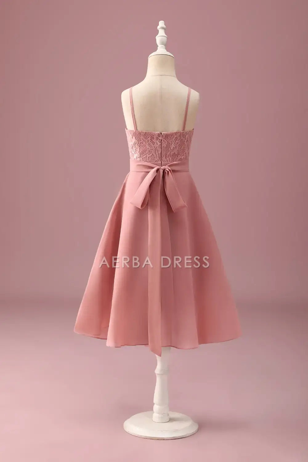 Junior Bridesmaid Dress A Line Halter Spaghetti Strap Lace Backless With Ruffles Exquisite Girl Formal Dress