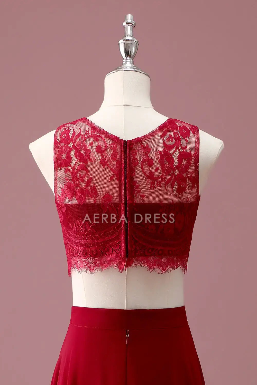 Junior Bridesmaid Dress A Line Round Neck Two Piece Set Lace Crop Top Fashion Long Girl Formal Dress