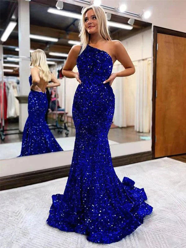 AerbaDress Mermaid One Shoulder Floor Length Ball Gown Prom Dresses