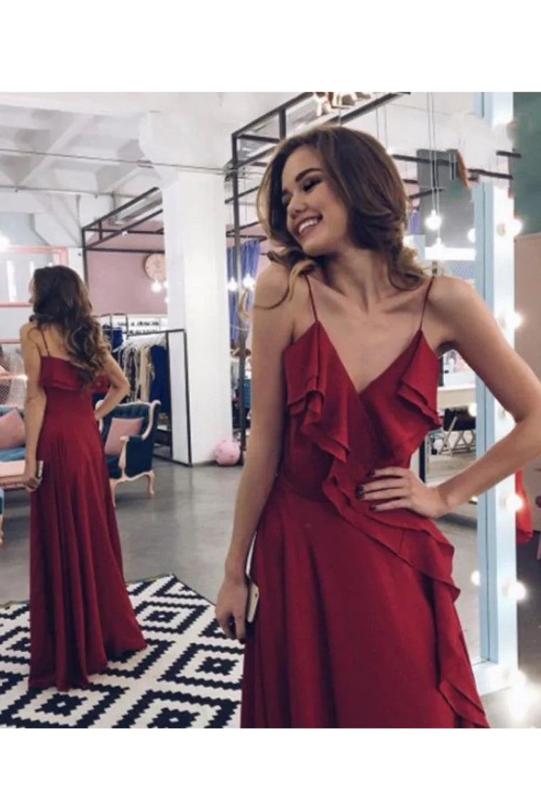 AerbaDress Prom Dresses Spaghetti Straps A Line Floor Length Chiffon