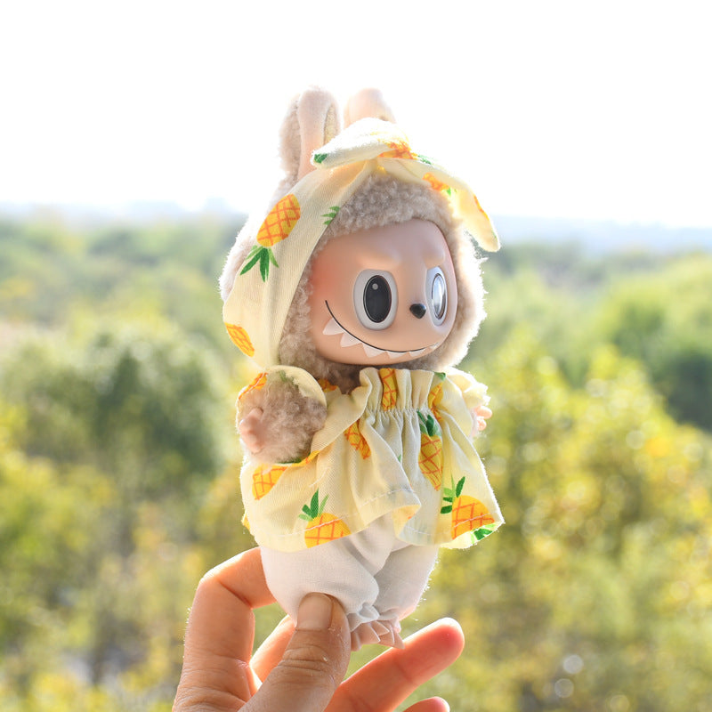 Handmade Labubu set can be paired with Labubu V1 Macaron and V2 seats with 17cm hanging pieces made of canvas fabric as a substitute for headband style pineapple three piece set and vinyl doll doll clothes (excluding dolls)