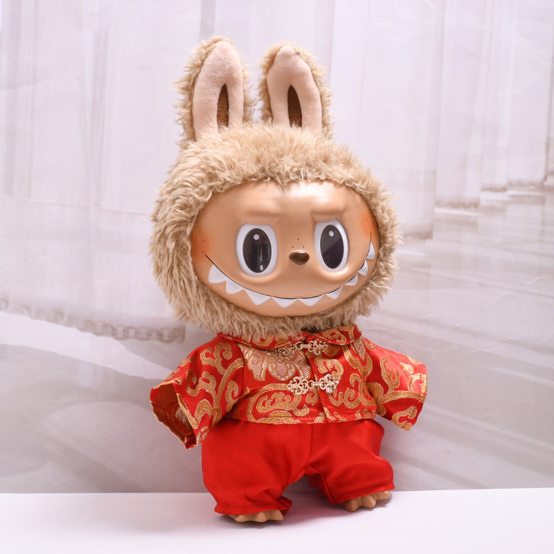Handmade Labubu set can be paired with Labubu V1 Macaron and V2 seats with 38cm canvas to change clothes for New Year's men's Tang suit and children's clothing (excluding dolls)