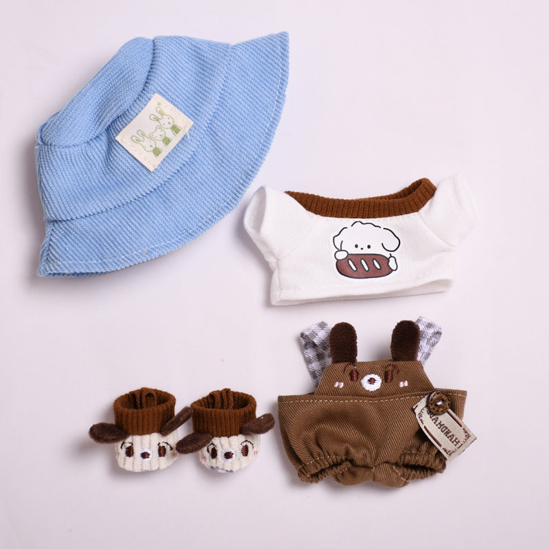 Handmade Labubu Outfit 17cm Pendant Labubu Cloth Clothes Small Brown Dog Strap Pants Set Baby Clothes Labubu Cute Three Piece Set (Not Including Dolls)