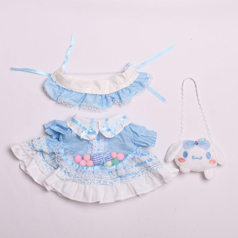 Handmade Labubu set can be paired with Labubu V1 Macaron and V2 seats 38cm canvas clothes Labubu vinyl doll doll clothes cute blue Lolita dress (excluding dolls)