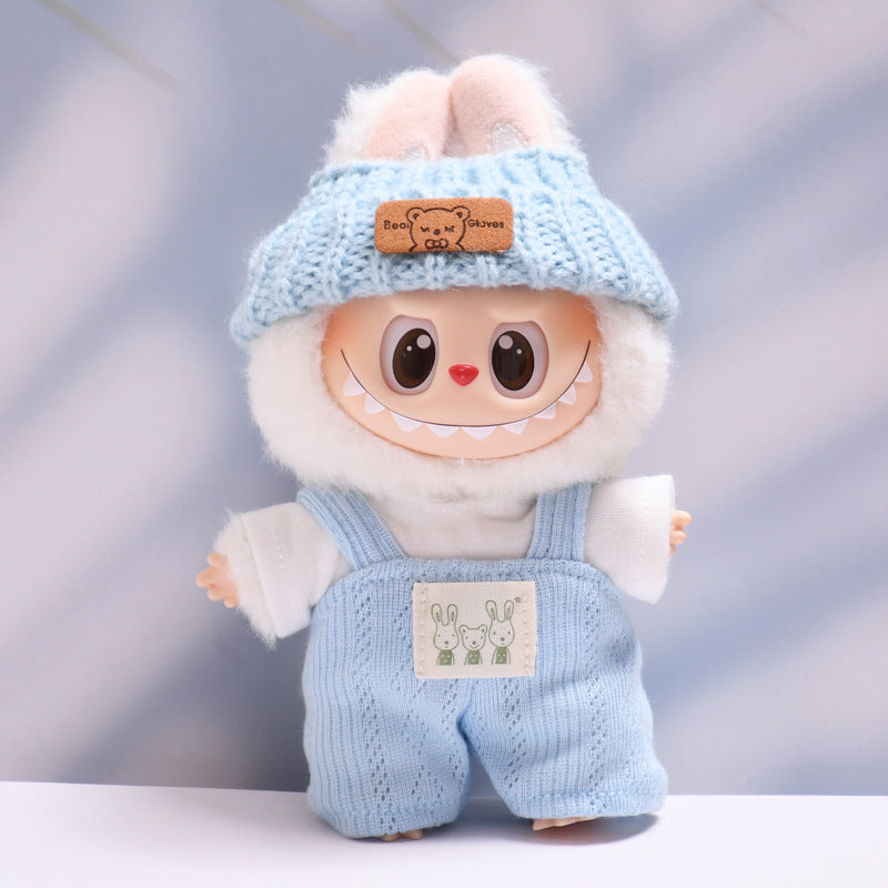 Handmade Labubu set can be paired with Labubu V1 Macaron and V2 seats blue bunny T-shirt overalls Labubu changing clothes for children (excluding dolls)