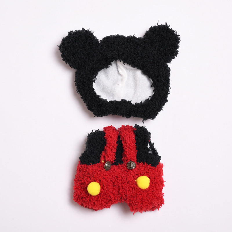 Handmade Labubu Outfit 17cm Vinyl Pendant Pulling Cloth Clothes Mickey jumpsuit Labubu Keychain Baby Clothes (not including dolls)