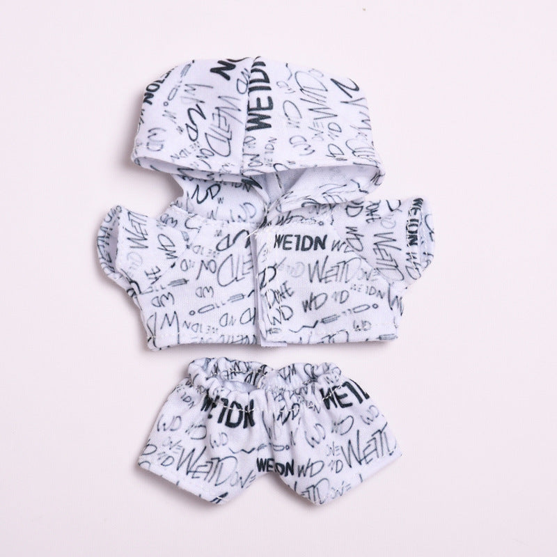 Handmade Labubu set can be paired with Labubu V1 Macaron and V2 seats 17cm canvas pendant clothes trendy and cool letter hooded suit set blind box LABUBU changing clothes (excluding dolls)