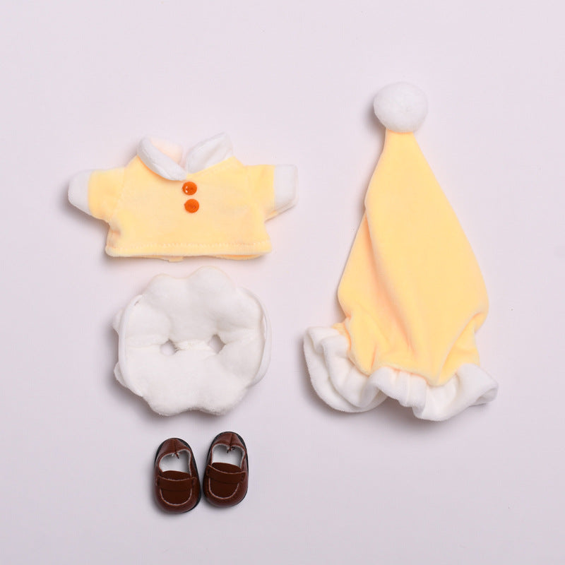 Handmade Labubu set can be paired with Labubu V1 Macaron and V2 seats 17cm Labubu cloth pendant can be used to replace clothes Yellow eggshell pajamas three piece set of baby clothes Labubu doll cute (excluding dolls)