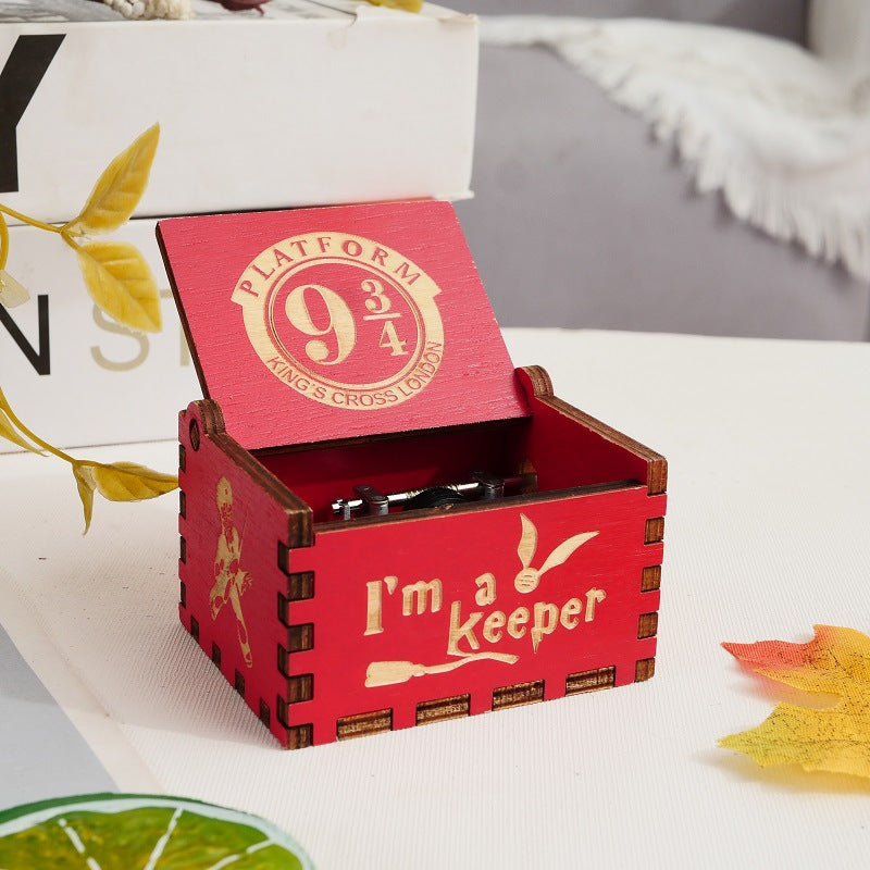 Harry Potter Hand cranked Music Box Crafts Ornament Gift Wooden Carving Colorful Eight tone Box