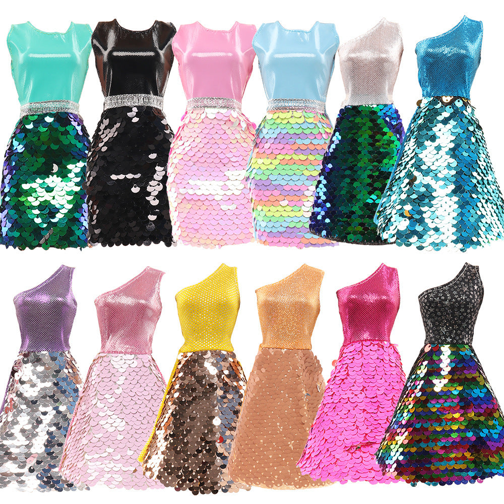 12 random items 30cm doll sequin dress, Barbie changing dress, playhouse toy dress set