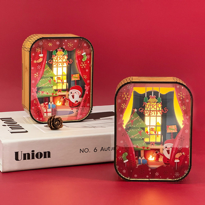 AerbaDress Santa Claus Tree Gift Woodcarving Lamp Night Light Atmosphere Lamp Gift Companion Gift Blessing Sleep Lamp Goodnight Night Light