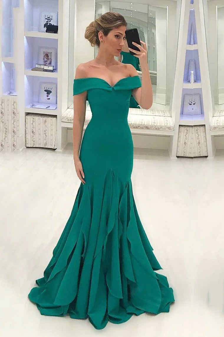 AerbaDress Mermaid Prom Dresses Off The Shoulder Chiffon Sweep Train