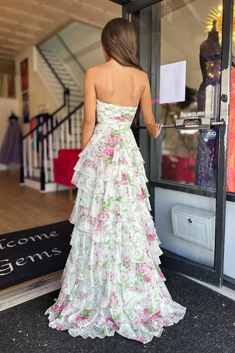 Romantic Mermaid Sweetheart Strapless Ruffled Floral Prom Dress