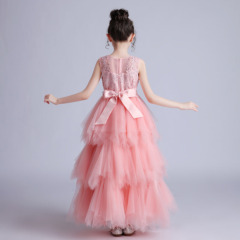 Wedding Flower Girl Dress Girl's Birthday High-End Tiers Bow Sleeveless Evening Dress Puffy Wedding Dress Princess Dress