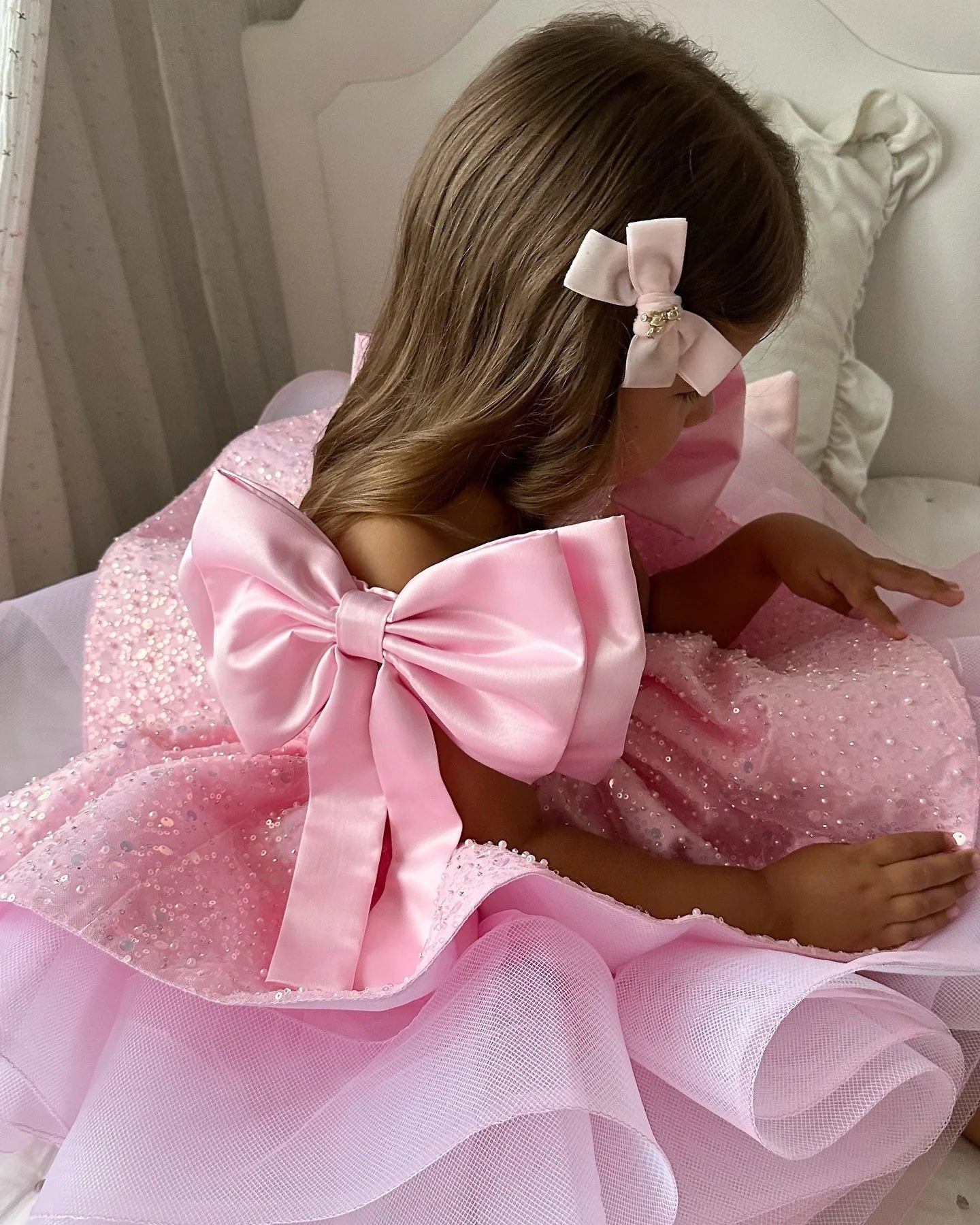 AERBA DRESS Wedding Flower Girl Dress Sequins With Bow Knee Length Cute Princess Birthday Party First Communion Gown