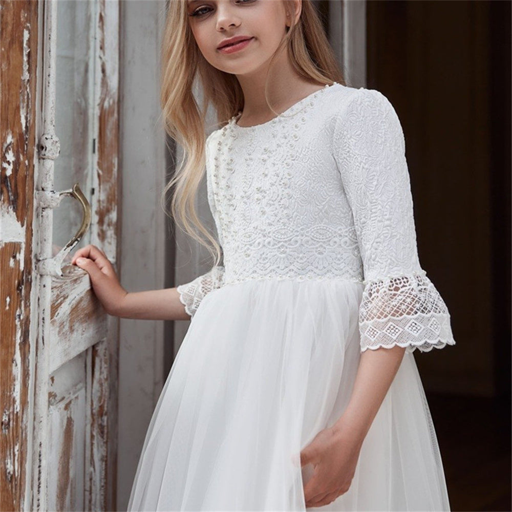 AERBA DRESS Wedding Flower Girl Dress First Communion Dresses Lace High-waisted Bridesmaid Princess Dress Party Dream Kids Gift