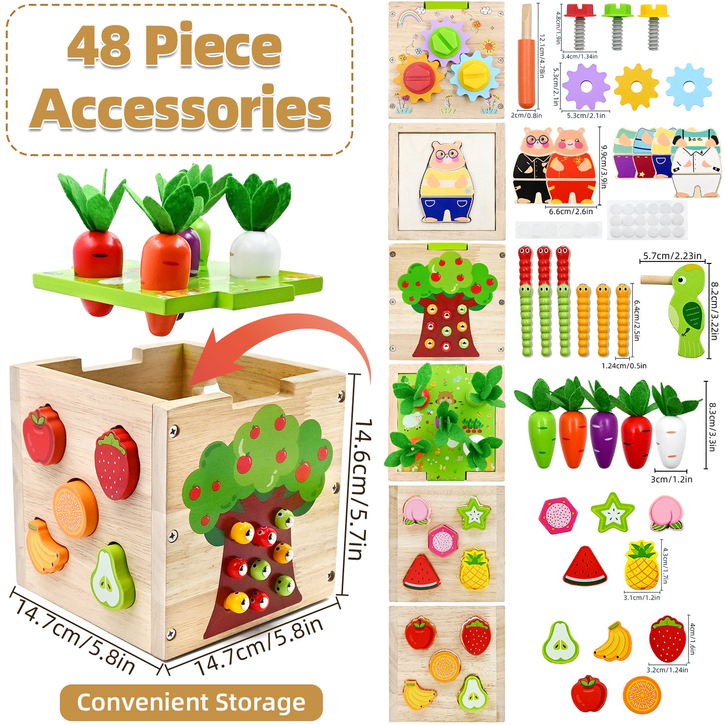 AERBA HOT SALE Baby Wooden Activity Cube Center Toys for Boys Girls Birthday Gifts 5 in 1 Montessori Educational Learning Sensory Toys