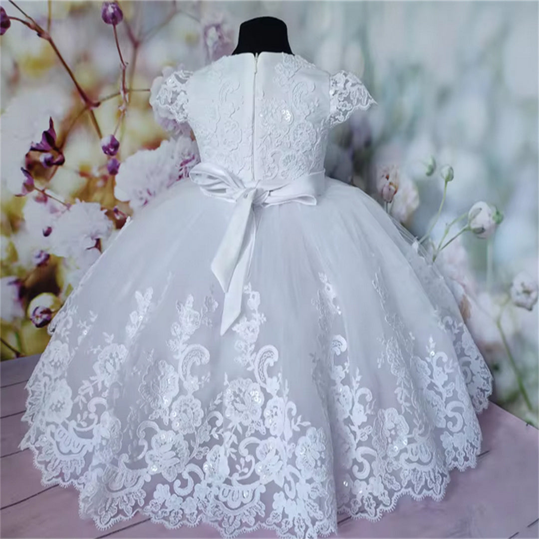 AERBA DRESS Wedding Flower Girl Dress One Year Old Birthday Lace Appqulies Tulle Skirt Ball Gown Sleeveless Communion Dress