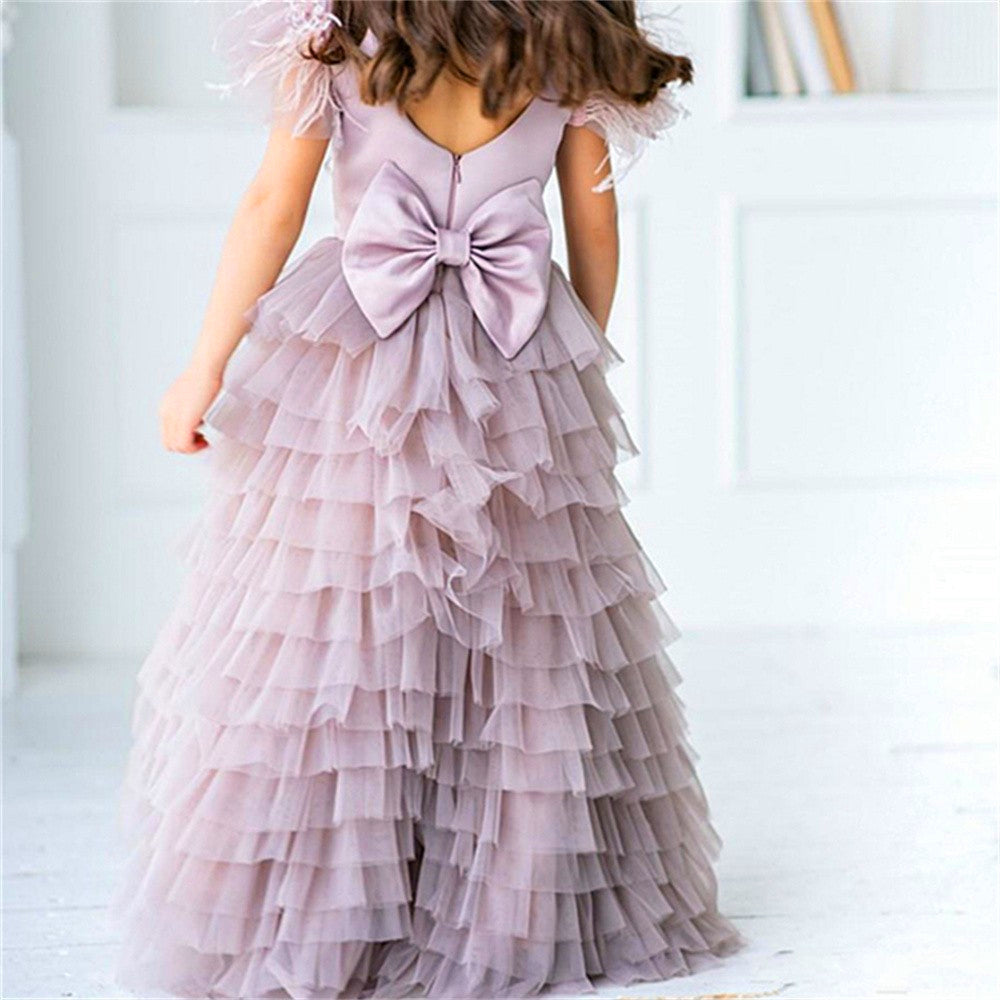 AERBA DRESS Wedding Flower Girl Dress Kids Birthday Present Lovely Tulle Lace Printed Feather Flower Girl Dress Princess Ball First Communion Dresses