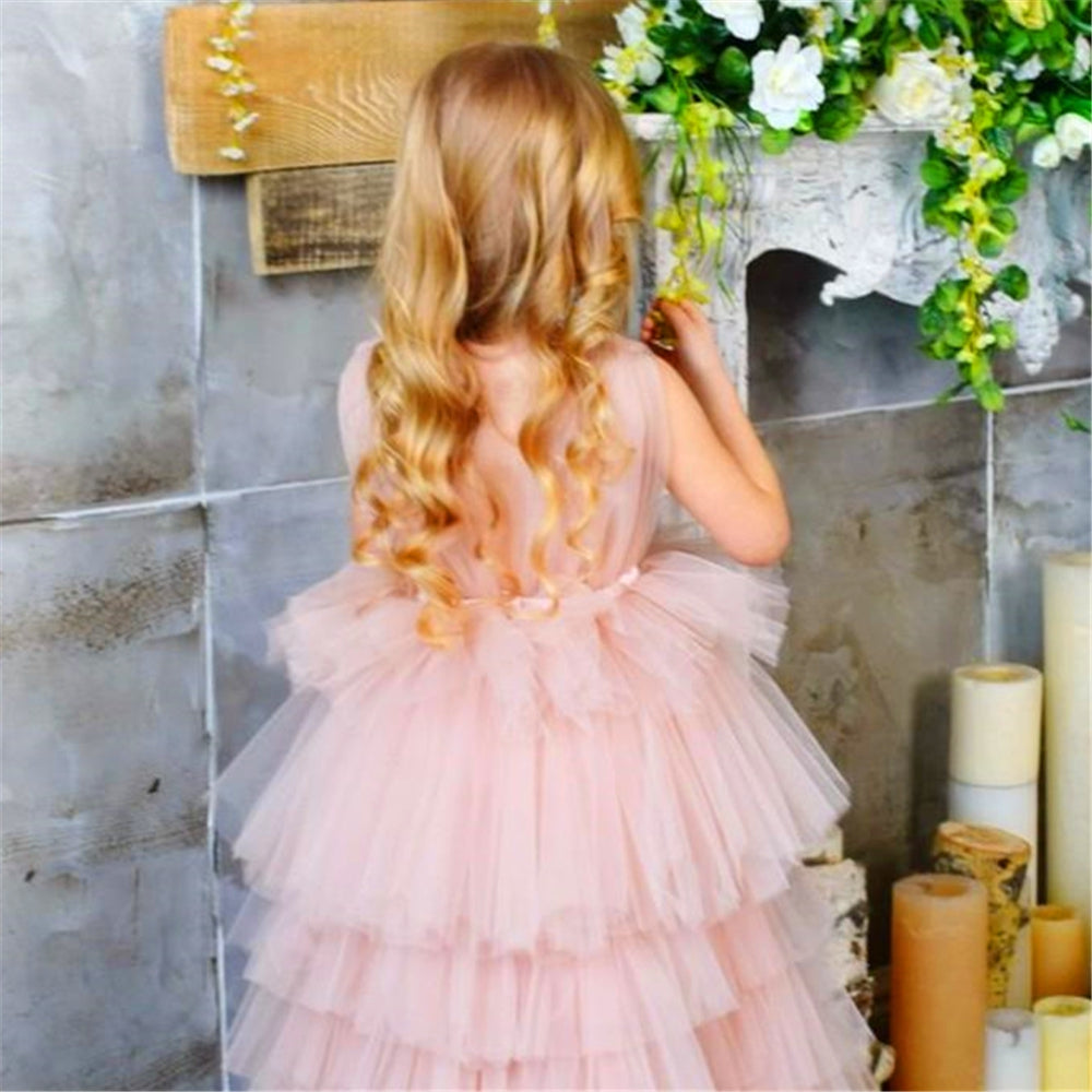 AERBA DRESS Wedding Flower Girl Dress First Communion Lace Sleeveless Fluffy Layered Princess Ball Beauty Pageant Kids Surprise Birthday Present