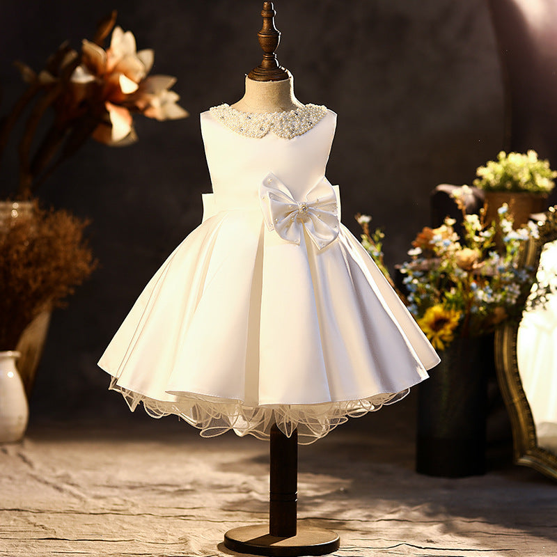 AERBA DRESS Wedding Flower Girl Dress Pearls Puffy With Bow Cute Party Kids Baby Pageant Birthday Ball Gowns Dress