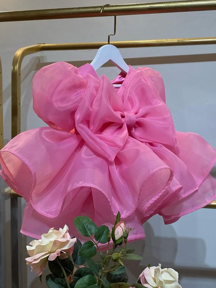 AERBA DRESS Wedding Flower Girl Dress Round Neck With Bow Kid First Communion Pageant Birthday Ball Gown Princess Dress
