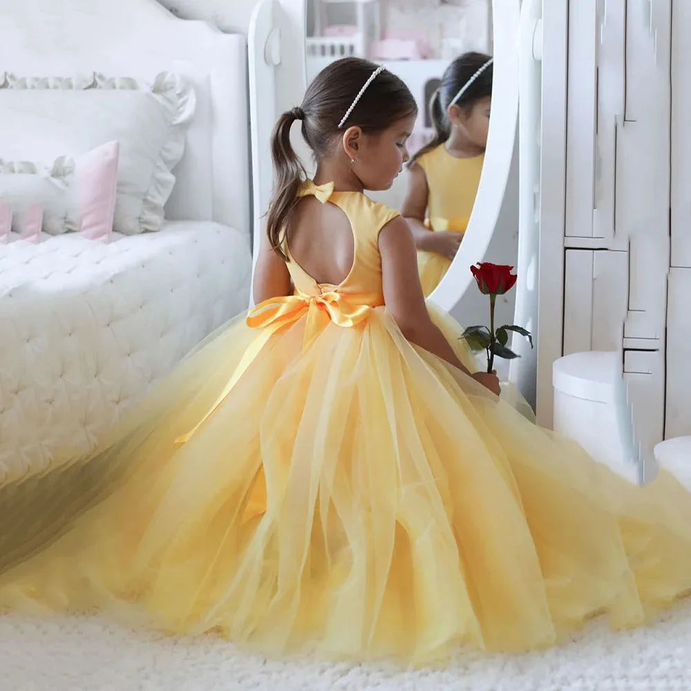 AERBA DRESS Wedding Flower Girl Dress Tulle Backless Floor Length Lovely Princess Birthday Party Formal Events Gown