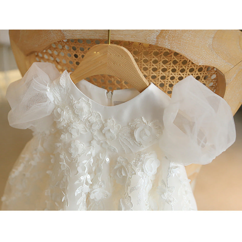 AERBA DRESS Wedding Flower Girl Dress Tulle Applique Puffy With Bow Cute Kids Baby Pageant Birthday Party Dress Ball Gowns
