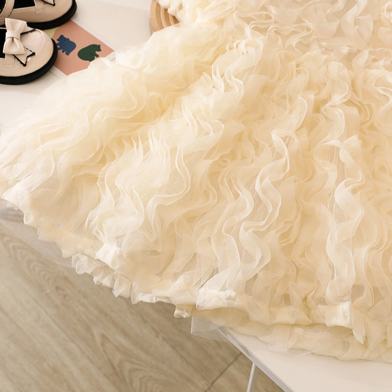 AERBA DRESS Wedding Flower Girl Dress Princess Dress Short Sleeves Solid Color Back Bowknot for Party Wedding Children Clothing Princess Dress