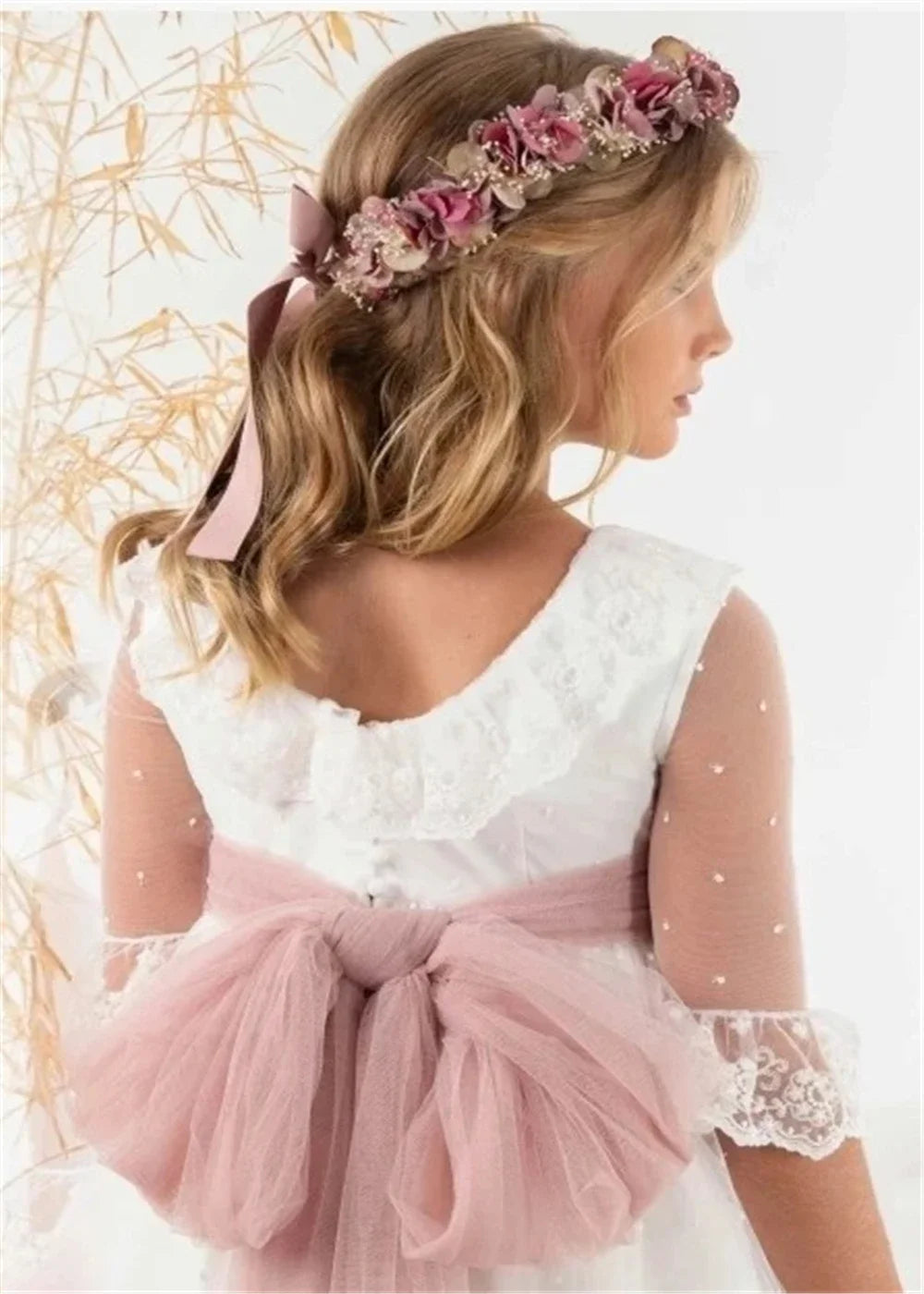 AERBA DRESS Wedding Flower Girl Dress Elegant First Communion Gown Bow Sash Tulle Appliques Kids Birthday Party Gowns