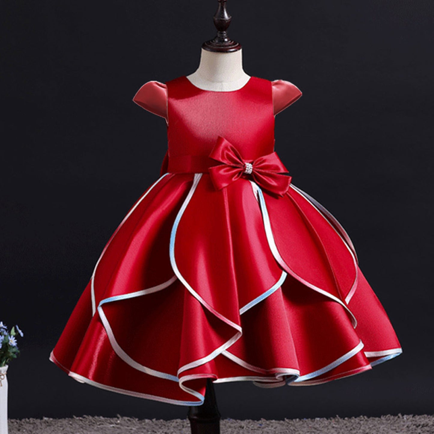 AERBA DRESS Wedding Flower Girl Dress Bow Girl Princess Dress Kids Party Pageant Bridesmaid Solid Color Elegant Gown Proms Kids Dress for Girls