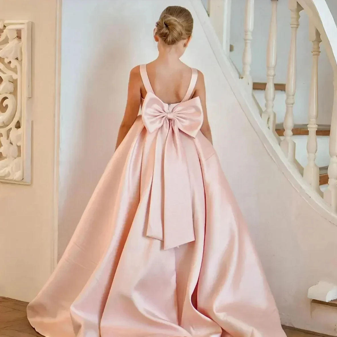 AERBA DRESS Wedding Flower Girl Dress Elegant Satin Appliqued Baby First Communion Dresses