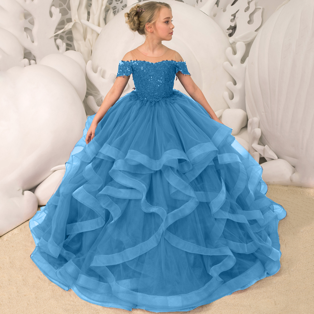 AERBA DRESS Wedding Flower Girl Dress Floral Appliques Tiered With Trailing For Wedding Birthday Party Banquet Gown
