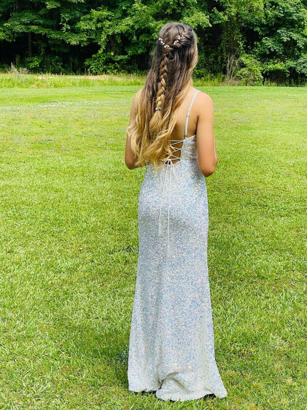 AerbaDress Spaghetti Strap V Neck Velvet Sequin Prom Dresses