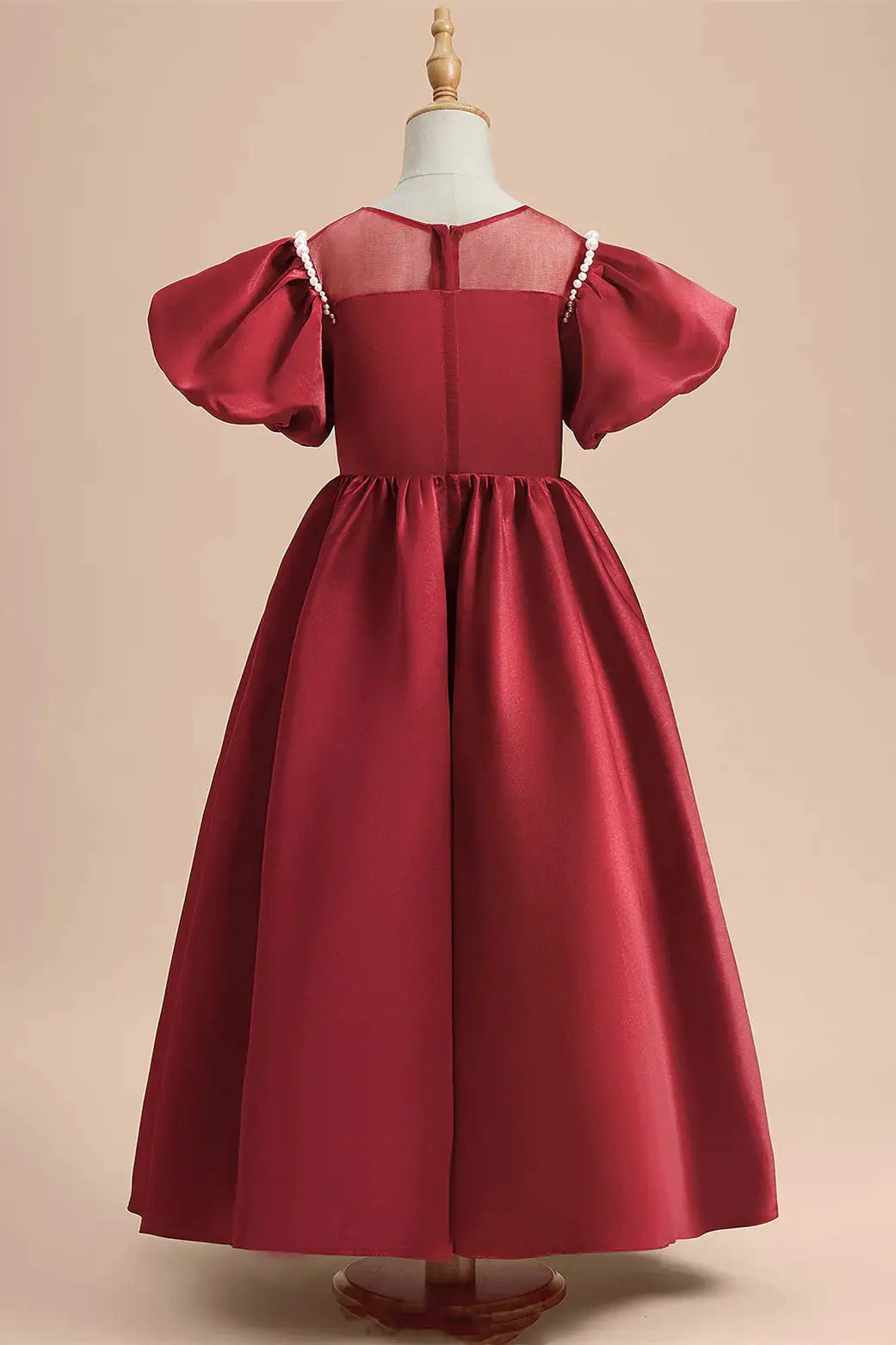 Wedding Flower Girl Dress A-Line Illusion Crew Neck Beadwork Exquisite Red Party Dress Girl Communion Formal Dress Princess Dress